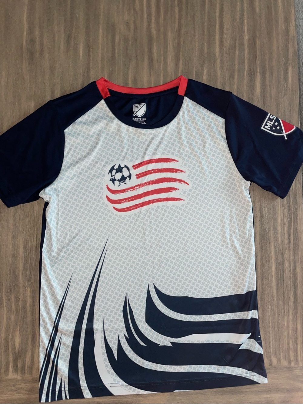 MLS Youth New England Revolution Soccer Jersey T-Shirt – Navy Blue/Red